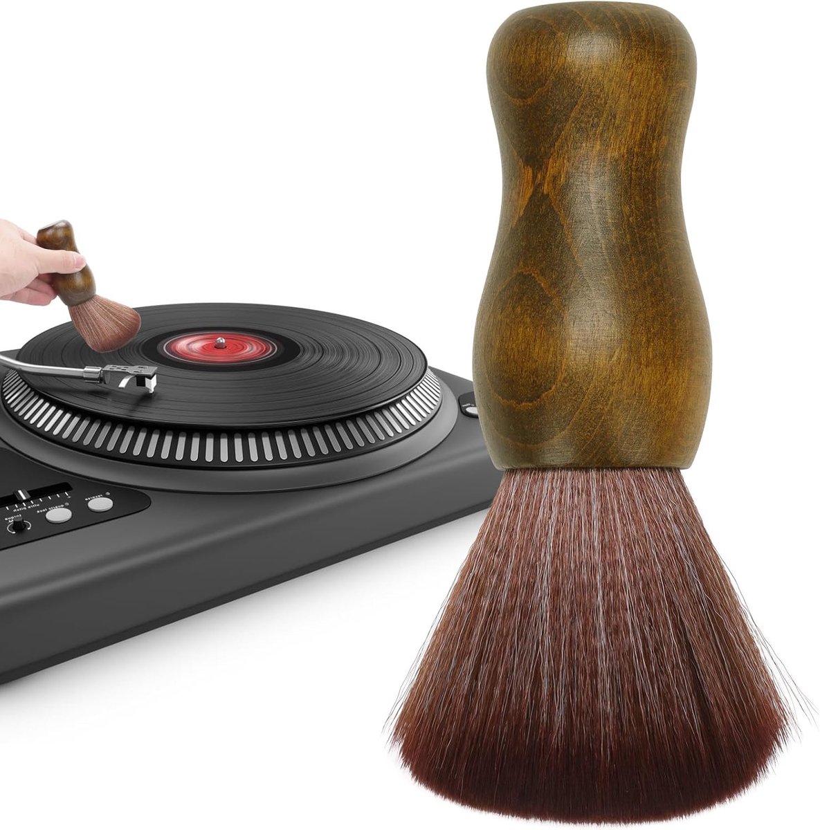 SnelShoppen - Vinyl Platen Schoonmaakborstel met Houten Handvat, Antistatische Borstel voor Vinyl Platen, Zachte Haren Disc Cleaner, Ideaal voor Plate