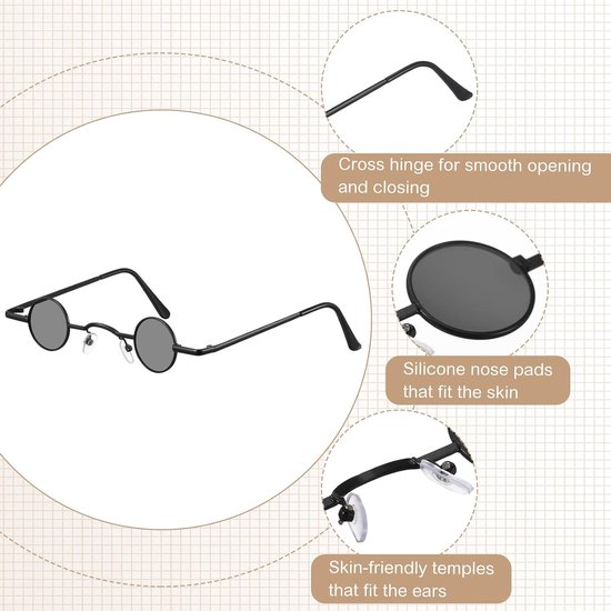zonnebril met rond metalen frame, retrobril met kleine cirkel, hippie, ovale zonnebril voor mannen en vrouwen — afbeelding 3