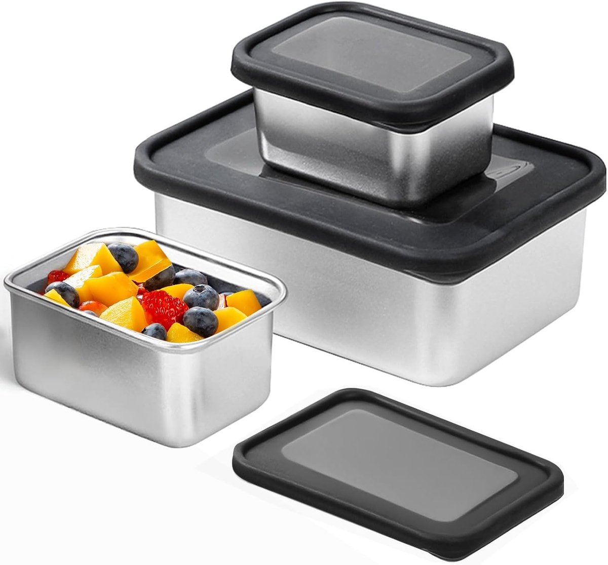 Roestvrijstalen containerset met deksel 280 x 2/1100 ml voor magnetron invriezen, lekvrij BPA-vrij, voedselcontainer voedselopbergdoos