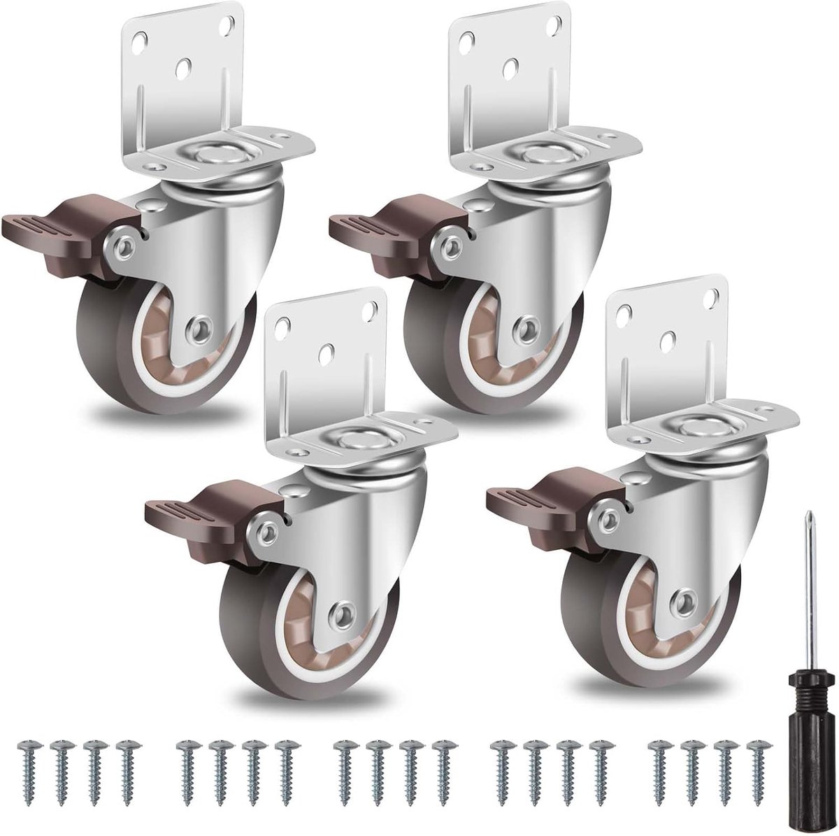 B D WEIBIDA Wielen met zijmontage, 5,1 cm, L-vormig, kleine rubberen wielen, 4 stuks, 360 graden kogellagers, zwenkwielen, lichte wielen voor meubels, babybedden, kasten, tafels