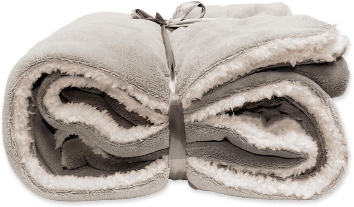 SnelShoppen - Lars Coral Fleece/Suede Plaid 150x200cm Chateau Grijs - Zacht Dekentje voor Woonkamer of Slaapkamer, Warm en Comfortabel voor Winter