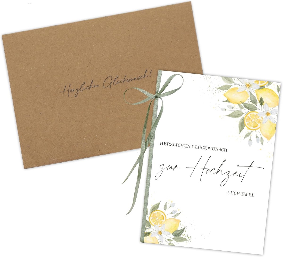 citroen zomer - vouwkaart DIN A6 met lint en envelop - handbeschilderd aquareldesign, wenskaart geschikt voor geldgeschenken
