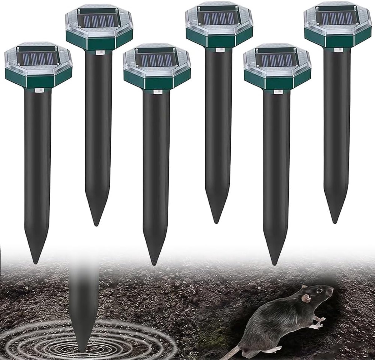 trillingen en echografie, 6 stuks, mol afweermiddel, mollenverjager, woelmuizenafweermiddel, anti-mollenverjager voor gazon en tuin