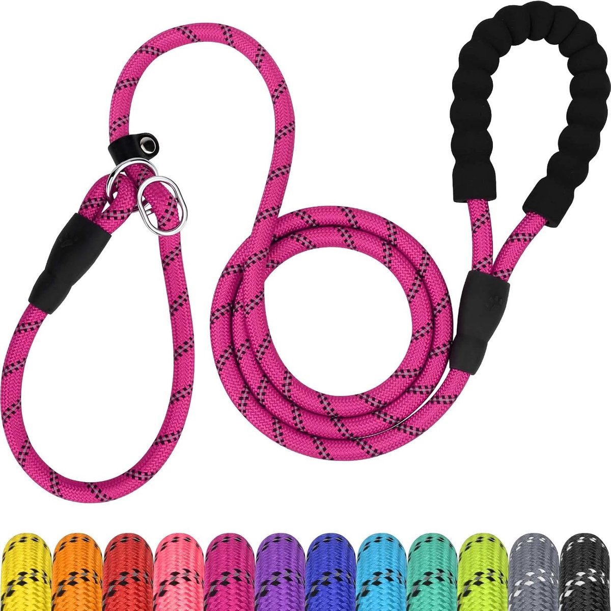 1.8M Hondenriem voor wandelen en training, leiband met zachte grip en reflectoren, ideale dagelijkse lijn voor alle rassen, 10mm x 185cm, Hot pink