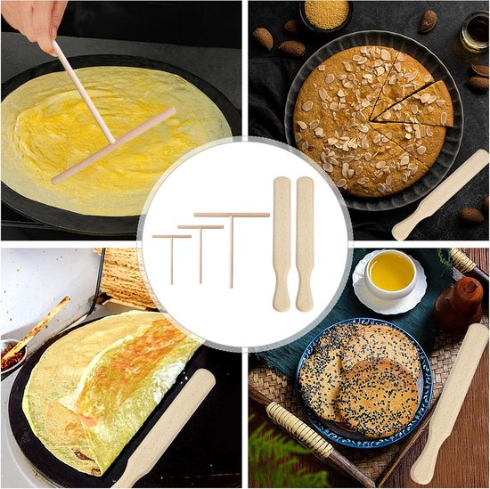 5 stuks pannenkoekenverdeler, 9 cm/12 cm/18 cm T-vormige deegverdeler, 30 cm pannenkoekenspatel, spatel schuiver van beukenhout, voor thuis, keuken, bakken, koken, bakgereedschap — afbeelding 5