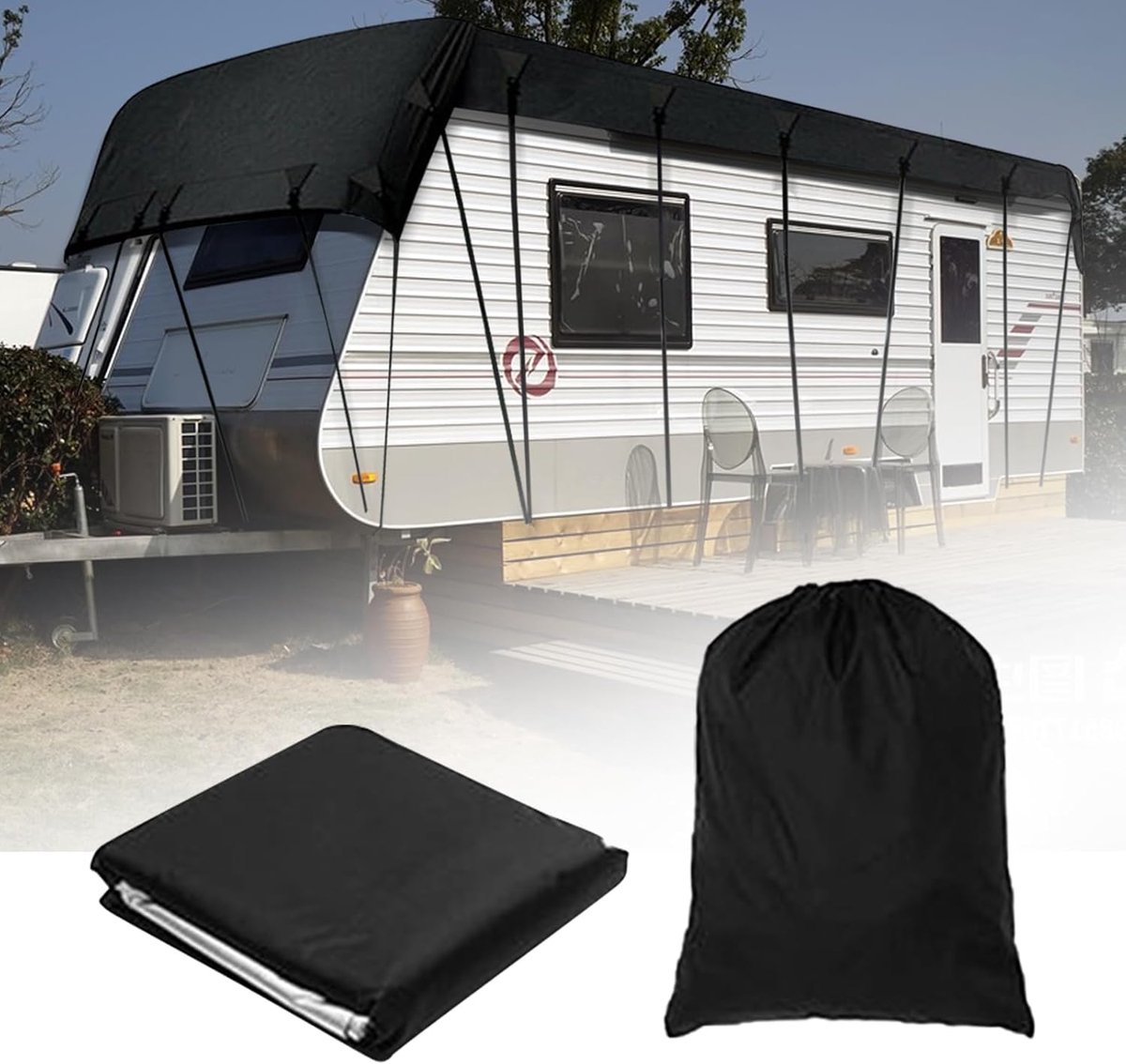 dakbedekking voor campers, 210D Oxford-doek, camper, bovendeksel, ademend, vorstbestendig, UV-bescherming, dekzeil (6,5 x 3 m)