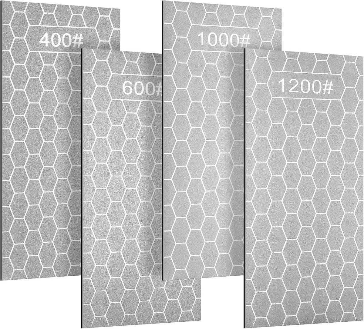 Slijpstenen, 4 stuks slijpstenen set, professionele slijpsteen voor keukenmessen en tuinmessen, duurzame slijpsteen, honingraatoppervlak 400/600/1000/1200 Grit