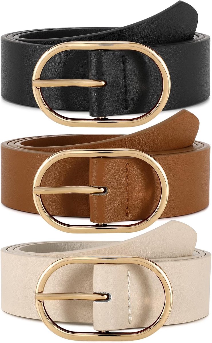 3 stuks damesriem met gouden gesp, modieuze leren riem voor dames, voor jeans, broek, jurk