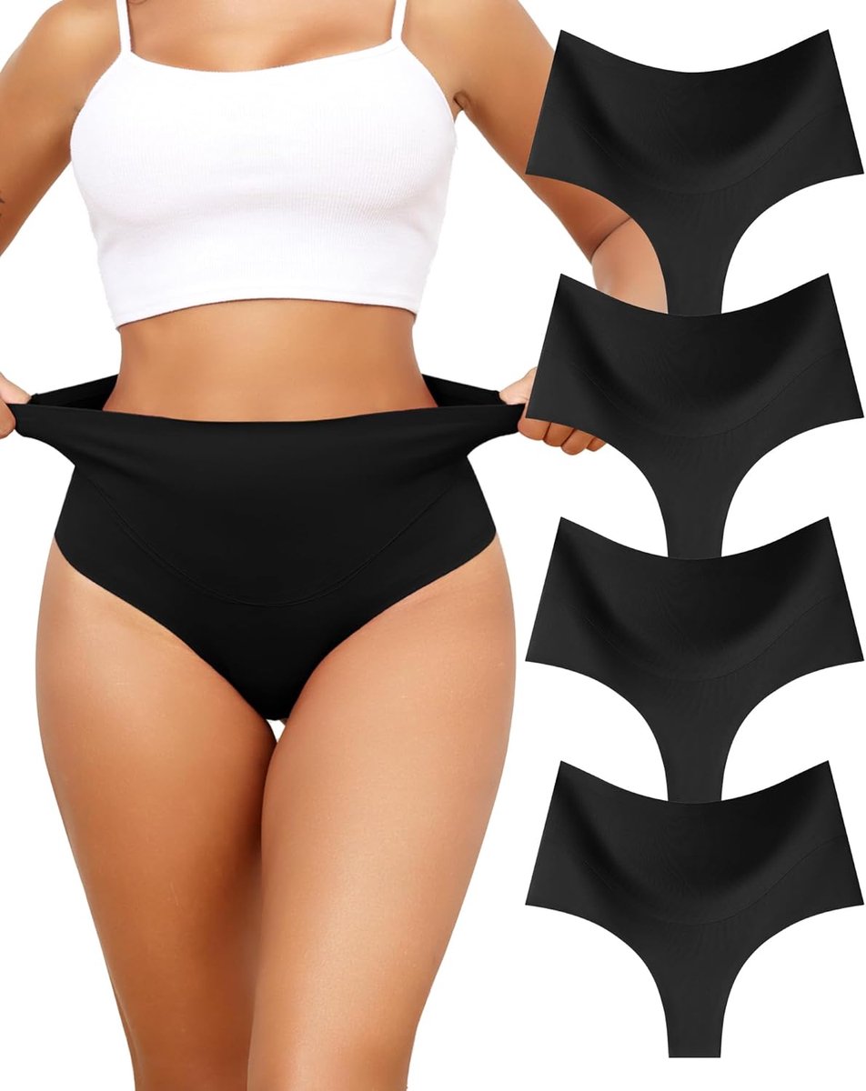 Corrigerende onderbroek voor dames, shapewear, tanga, hoge taille, naadloze korsetbroek, figuurvormende korsetslip, ondergoed, korsetbroek, shaper buik, wegbroek voor vrouwen, zwart x 4, L