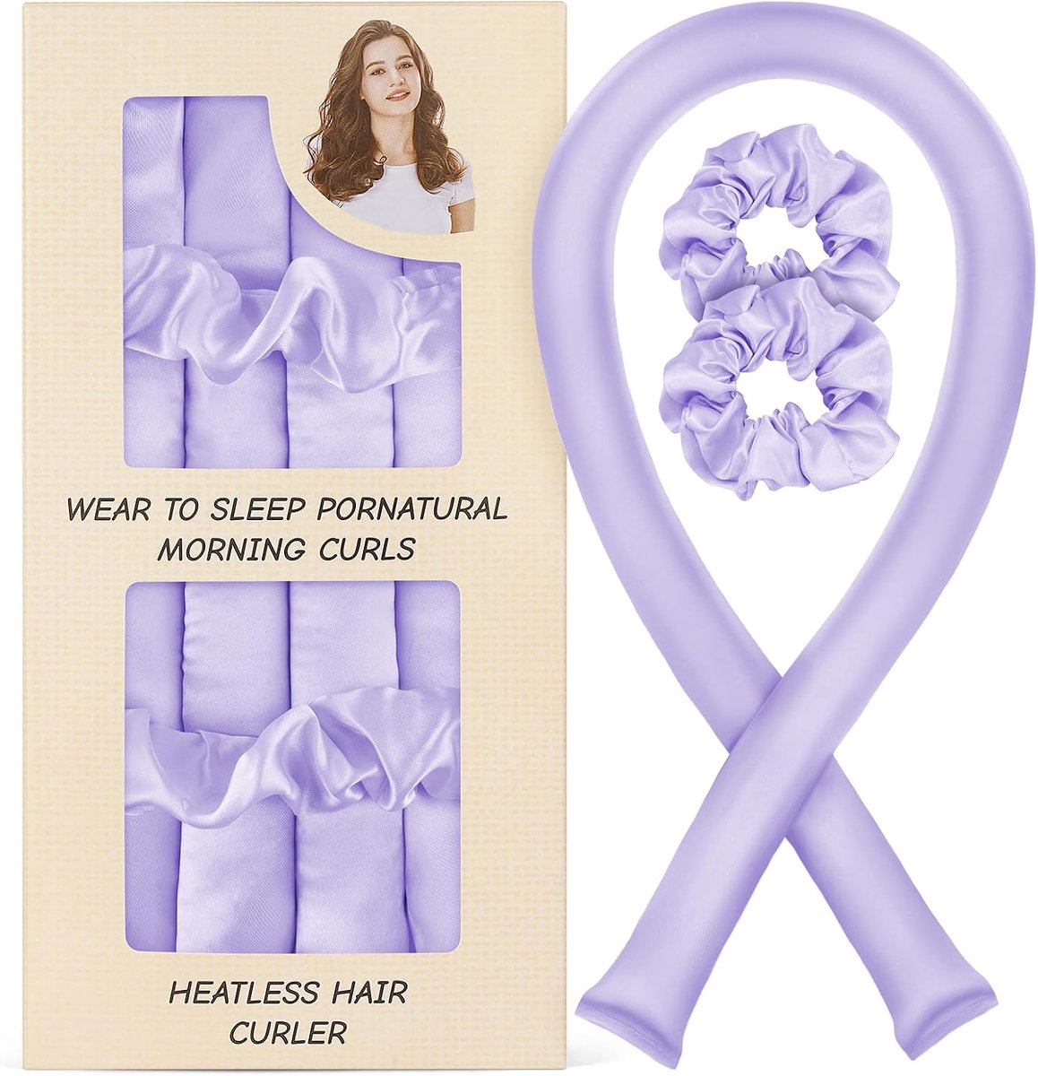 Rizador sin Calor Boudin voor haar, 100 cm, 3 stuks, hittevrij, van satijn, haarrollers voor lang en dik haar, Lazy Curler set slapen, krullen zonder beschadiging, paars