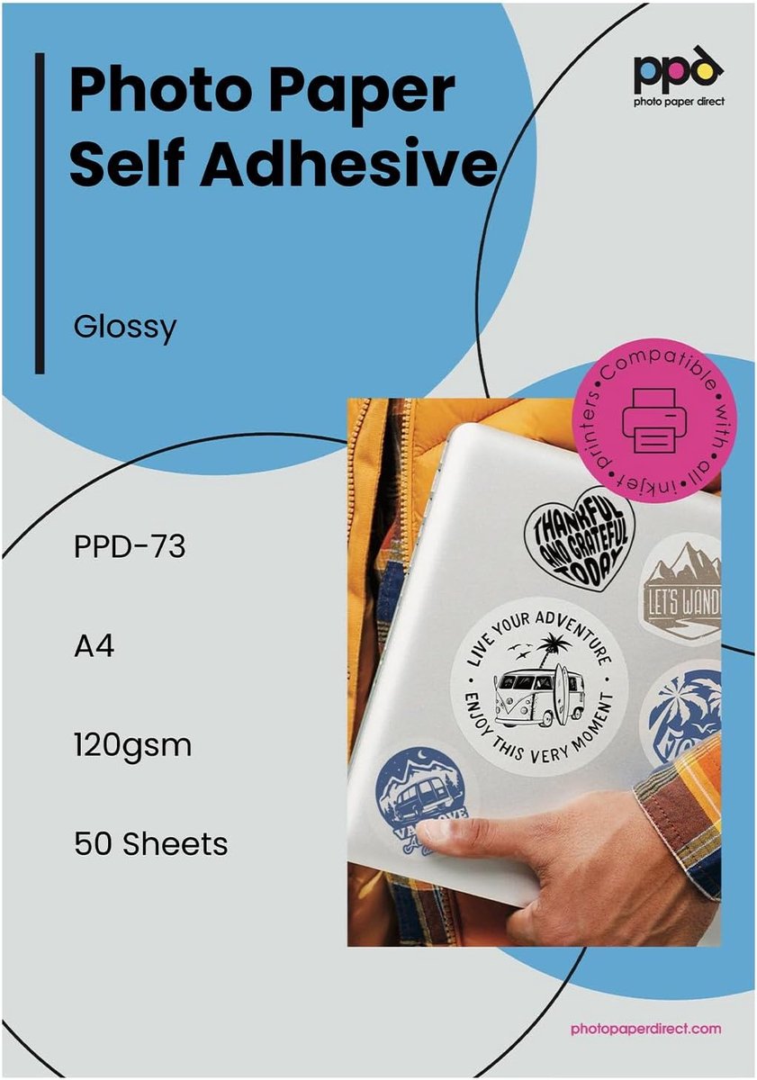 SnelShoppen - A4 Inktjet Sticker Papier Glanzend Zelfklevend 50 Vellen 120g/m2 Blank Labels voor Foto Kwaliteit Prints - Ideaal voor Scrapbooking en C