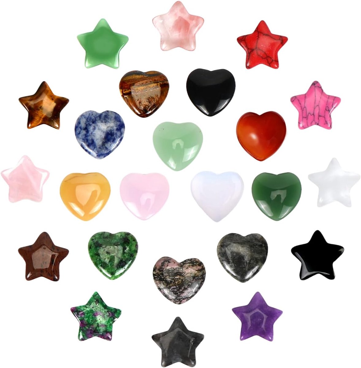 24 stuks geluksbrengers hart uit steen, edelstenen, geluksstenen, kristallen, geneeskrachtige stenen, moedsteen, valentijnsdag ster steen, liefde, amethist, rozenkwarts, geschenken voor meditatie