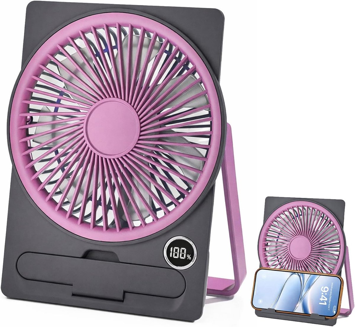 oplaadbare USB-ventilator, werkt op batterijen, 3 snelheidsinstellingen, stille ventilator, draagbare mini-ventilator voor reizen, binnen en buiten (paars)