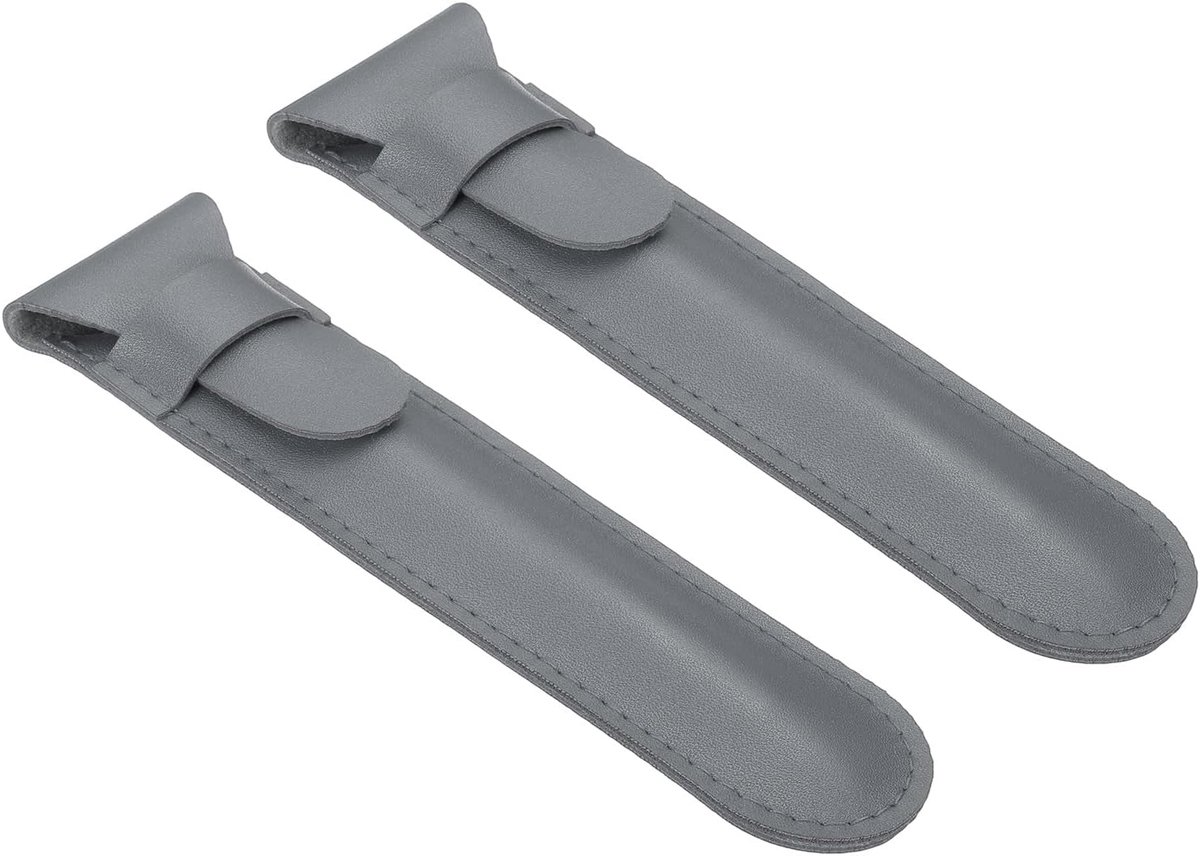 SnelShoppen - 2 Stuks Leren Pennenzak Grijs - Eenvoudige Beschermhoes voor Vulpennen, Balpennen en Potloden - Duurzaam en Waterdicht PU-leer - Kantoor