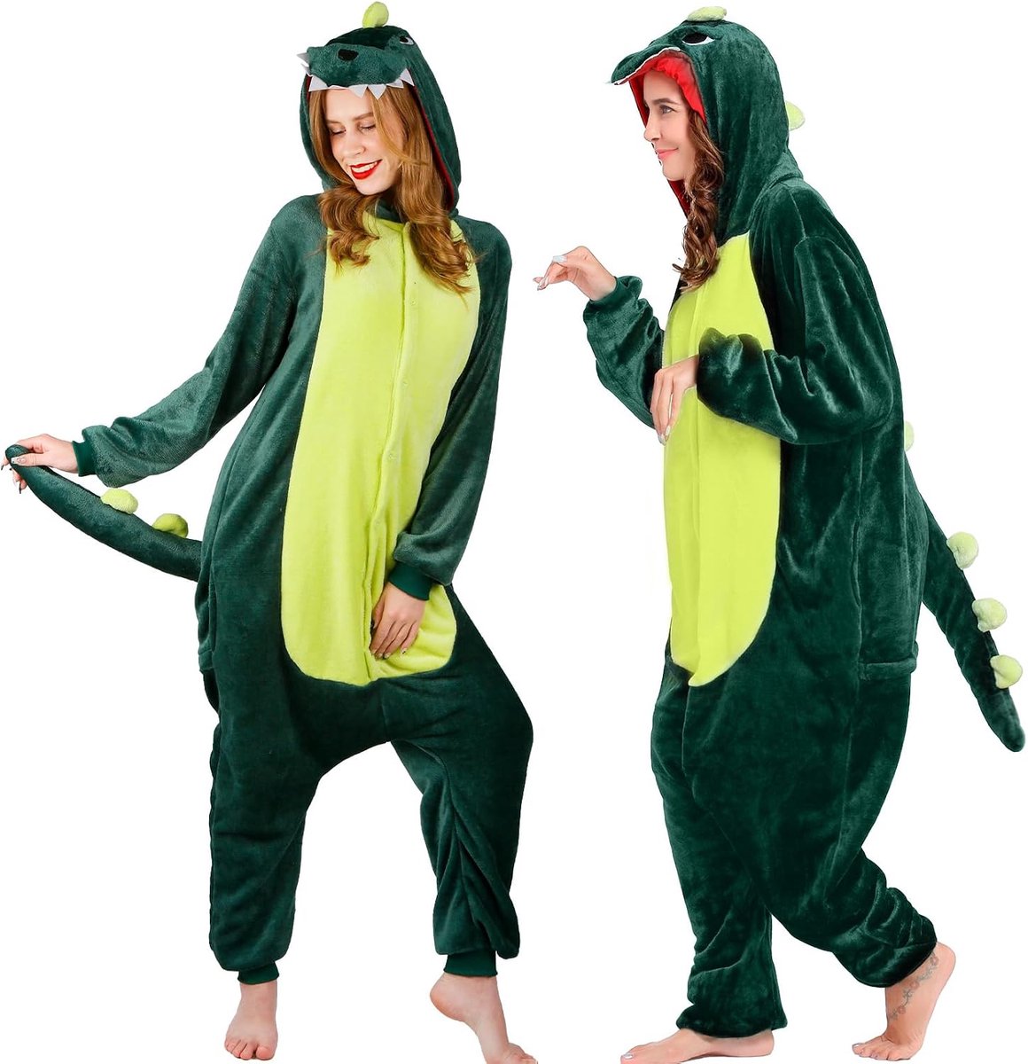Dinosauruspak voor volwassenen, onesie, pyjama, jumpsuit met dierenprint, dinosaurus pluchen slaappak, jumpsuit voor dames en heren, cosplay, verkleedpartij, carnaval, Halloween.