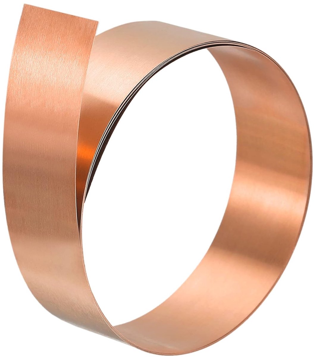 Koperfolierol, 2000 mm x 20 mm x 0,3 mm, plaat van metaalfolie met 99,9% pure koperstrips voor elektrische projecten