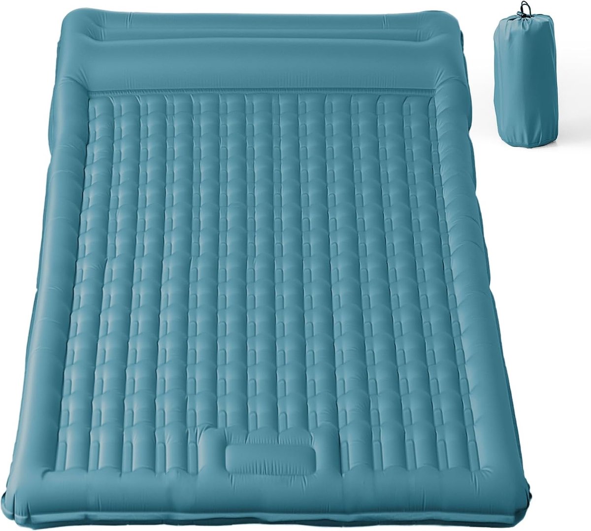 Campingslaapmat met Kussen, Waterdicht en scheurbestendig 50D nylon XXL Luchtmatras met ingebouwde voetpomp, blauwgroen, 196x135x12cm