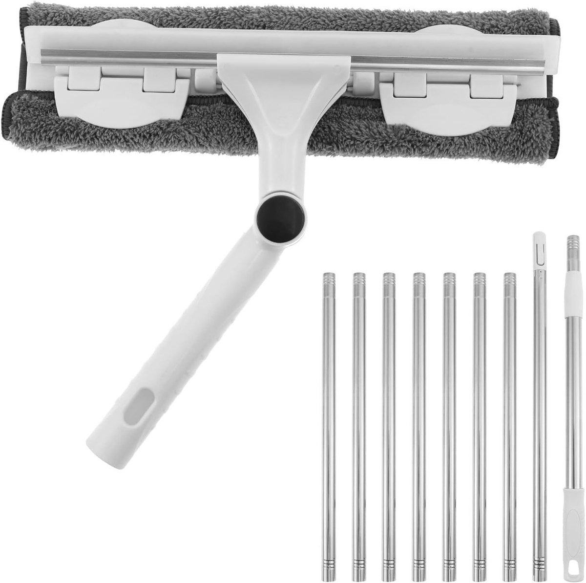 Raamwisser met steel - Glasbewassing set - Ramen schoonmaken - Uitschuifbaar en draaibaar - 389 cm - Wit