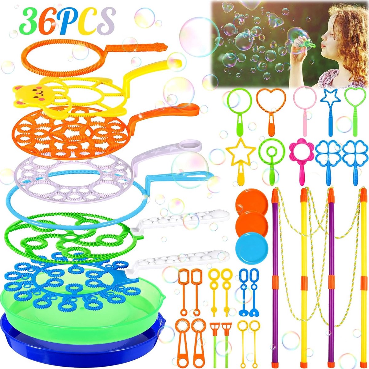 36-delige Bellenblaas Set voor Kinderen – Grote Bellenblaas Speelgoed met Bellenblaasstok & Stokken – Perfect voor Buitenfeestjes, Tuin, Verjaardag, Bruiloft & XXL Bellenplezier