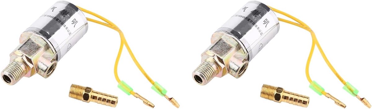 2 Stuks 12V Luchthoorns en Elektrische Magneetklep, Air Ride-systemen 1/4inch Metalen Treinvrachtwagen Luchthoorn met Volledig Metalen Materiaal, Werkt op Beide 12V-systemen