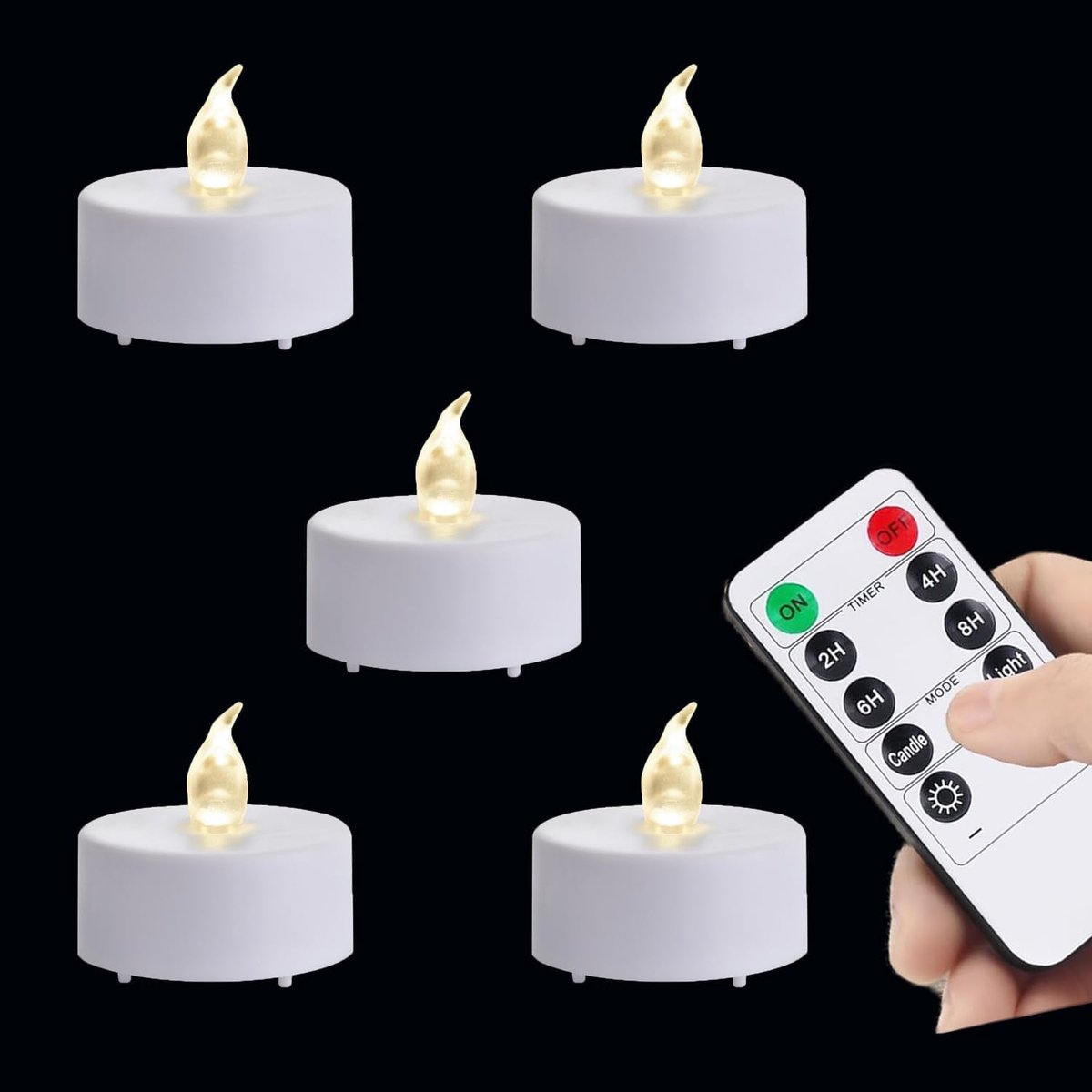 LED Theelichten met Afstandsbediening - 5 Stuks Flikkerende Kaarsen - Langdurig 400+ Uur - Perfect voor Thuisdecoratie - ShopVlot