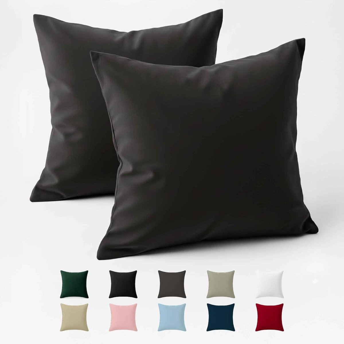 Kussensloop 60x60 Versterkte katoen (set van 2) - Anthraciet - strak weven van 57 draden/cm² - kussensloop 60 x 60 cm - Oeko Tex