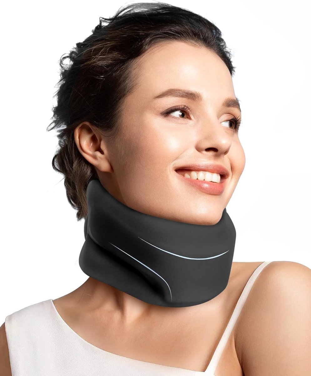 Neksteun tegen nekpijn, zachte en verstelbare halsband voor slapen, nekondersteuning ter ondersteuning van de halswervelkolom, drukontlasting, voor vrouwen en mannen (zwart, L)