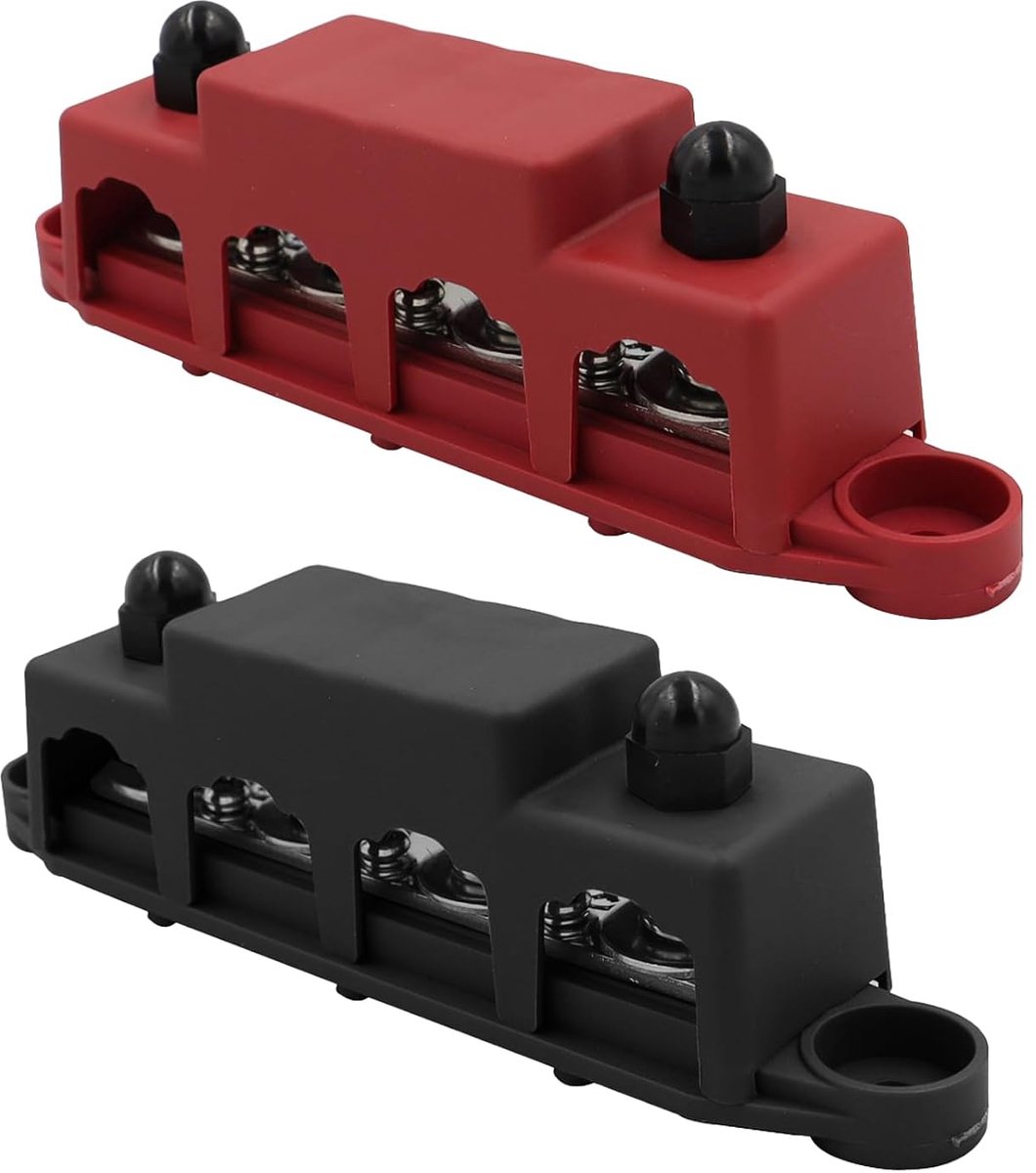 2 stuks verzamelrail 12 V-48 V DC busbar verdelerblok 250 A stroomverdelingsblok, 4 x M8 busbar box, klembouten, krachtige module, verdelerblok voor auto, camper, boot, jacht