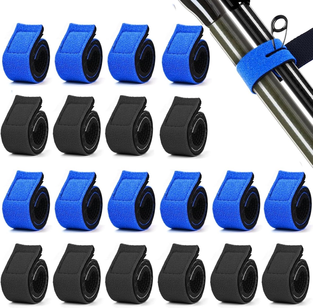 SnelShoppen - 20x Visriemen Elastische Visriemen Hengelriem Hengeltas Accessoires voor Rotatie Hengels (Blauw + Wit)
