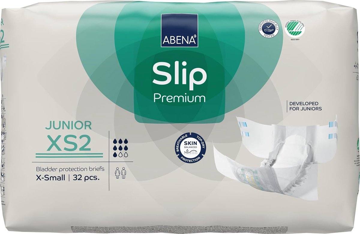 SnelShoppen - Abena Slip Premium Junior Luierbroekjes, Eco-label, Verbeterde Lekbescherming, Veilig en Comfortabel voor Kinderen, Maat 7/XS2, 40-60cm