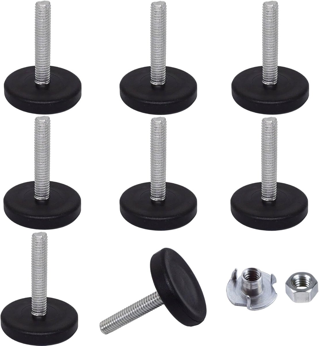 8 stuks, Meubelnivellerende voeten M6 x 30 mm, Verstelbare ronde poten 30 mm diameter, M6 draadnivellerende voet (moeren inbegrepen)