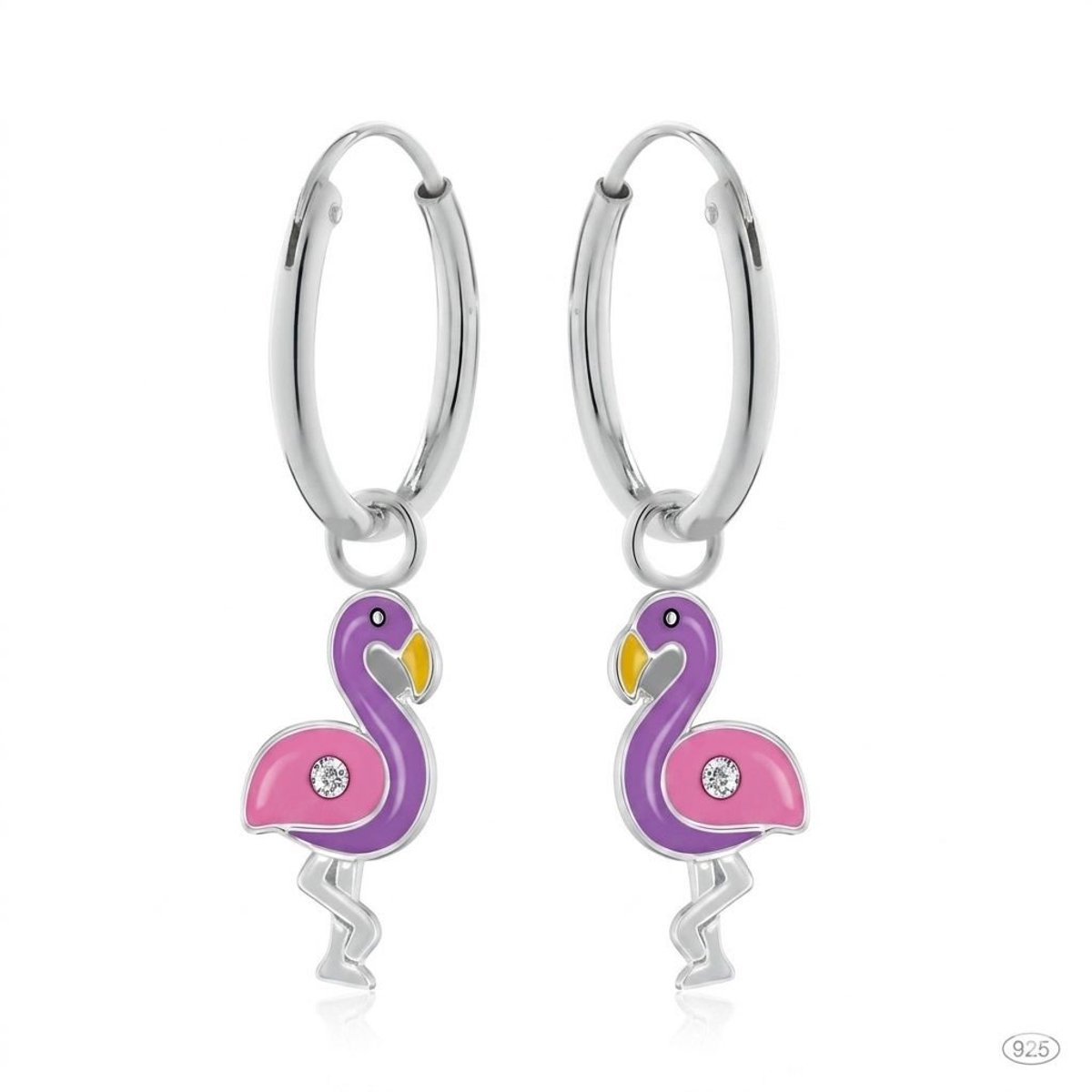 Meisjes Oorbellen Flamingo – 925 Zilver – Kinder Oorringen 12 mm – Cadeau