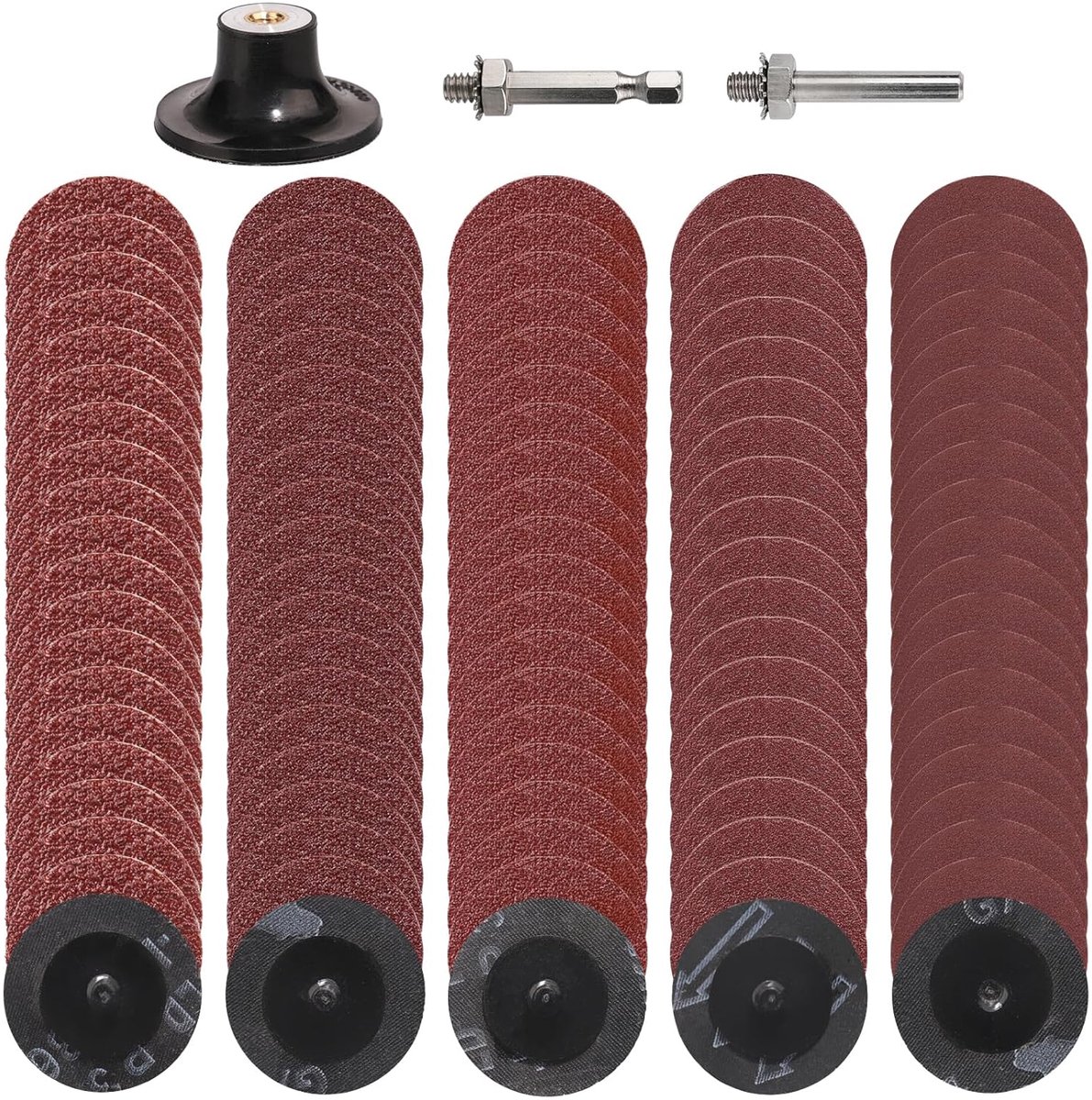 100 Delige Schuurschijvenset, 50mm Snelwisselschijven Met 1/4" Schijfpadhouder Voor Vormslijpmachine, Vlakslijpen, Polijsten, Afbramen, Roestverwijdering (36/60/80/120/180)