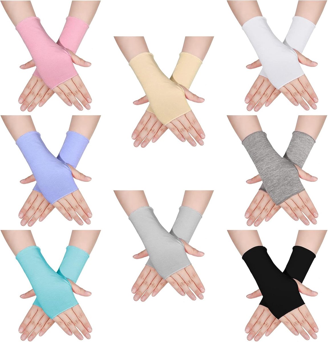 8 paar Sunblock vingerloze handschoenen voor dames, UV-bescherming, polslengte, zonneblok, rijden, antislip handschoenen voor meisjes, outdoor-activiteiten, 8 kleuren