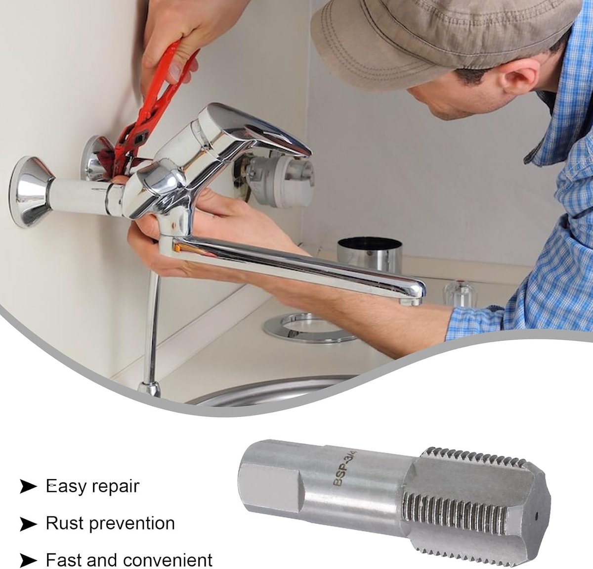 Taps BSP G3/4 ", zilverkoolstofstalen schroefdraadsnijder machine schroefdraadschroefdraadschroefdraadboor, voor reparatie of reiniging van buisdraadverbindingen