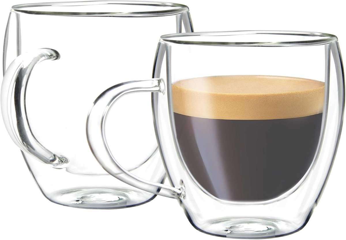 2 Stuks 165ML Espressokopjes, Dubbelwandige Glazen Mokken, Koffie Glazen Bekers, Dubbelwandige Espresso Koffie Glazen Cups (Tall)