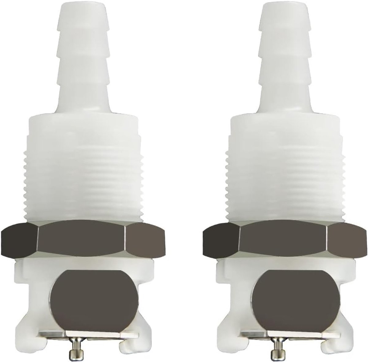 2 stuks 1/4" 3/8" 5/16" kunststof buis inline snelkoppeling met afsluitventiel, paneelgemonteerde snelkoppeling, snelkoppeling naar vrouwelijke vork (2 vrouwelijke fittingen) (1/4 inch)