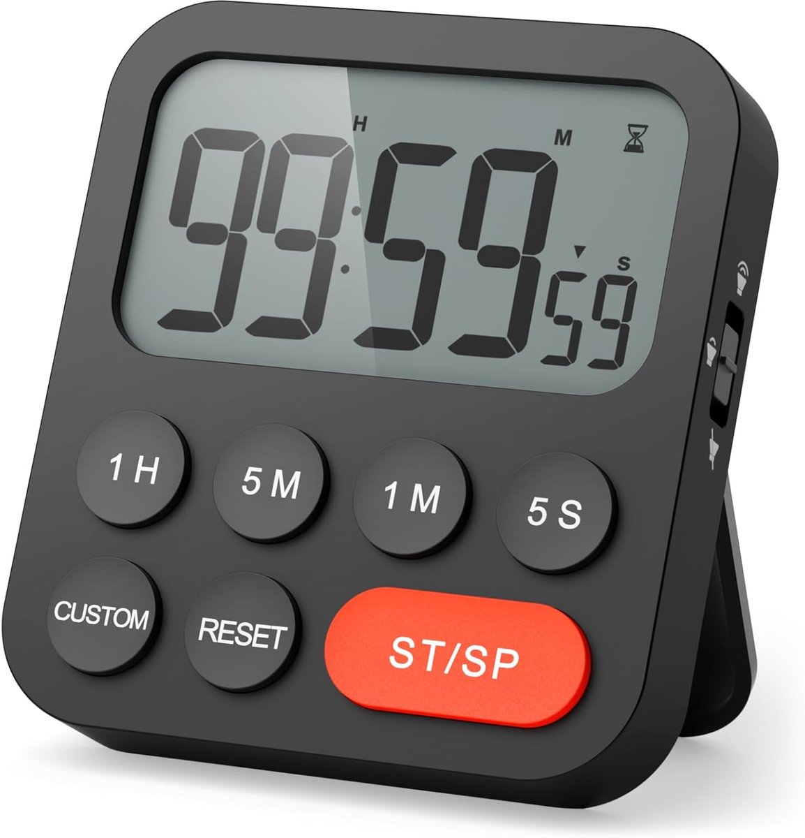 Digitale keukentimer, magnetische stopwatch, timer met klok, magneet, 3-traps volume, lcd-display voor koken, sport, studeren, 2 AAA-batterijen inbegrepen