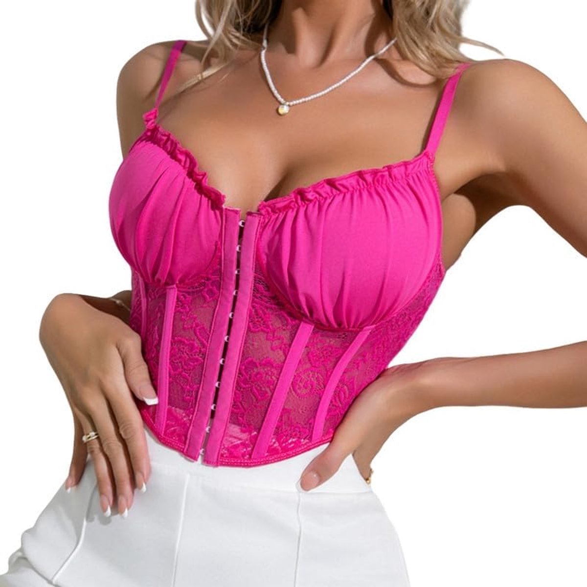 Vest Tops Vrouwen UK Sexy Kant Korset Tops Vis uitgebeend Crop Tops Spaghetti Strappy Cami Tops Backless Slim Fit Camisole Bralettes Mesh Bustier Mouwloze Tanktops Uitgaan Party Clubwear