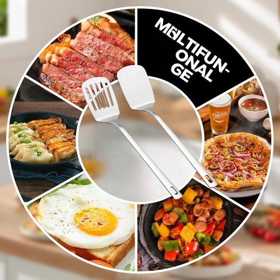 spatel, 2-delig, spatel, sleufspatel, massieve spatel voor het koken van vis, ei, braden, zilver — afbeelding 5
