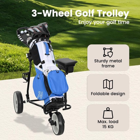Golfkar met zitje - Golftrolley draagbare kar - Golfen op de baan - Opvouwbaar met stoel — afbeelding 4