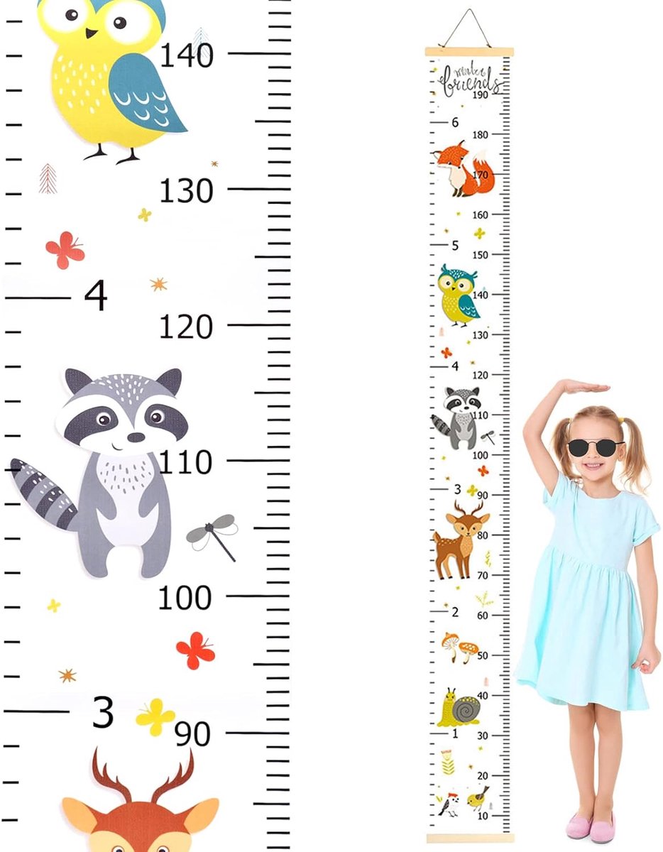 7.9 "x 79 '' Hoogte Grafiek voor kinderen, Kids Hoogte Grafiek Verwijderbare Canvas en Hout Meten Heerser Hoogte Groeikaart Kid Hoogte Muur Opknoping Meten Liniaal Muur Decor Opknoping Hoogte Meet