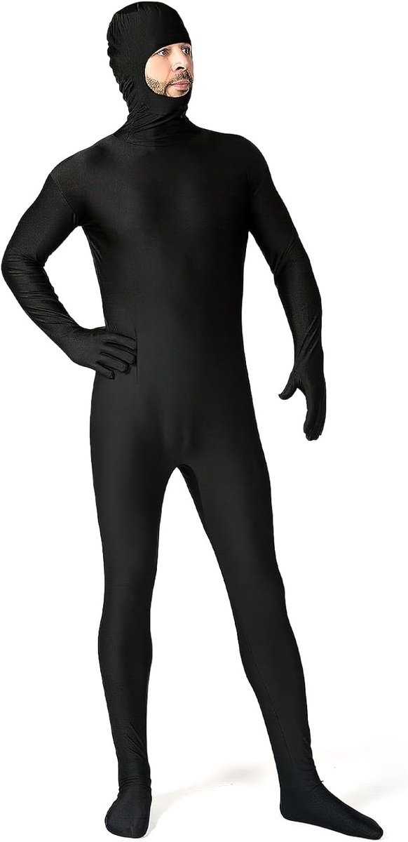 Ganzkörperpak voor dames en heren, uniseks, groen scherm, Slenderman-bodysuit, Halloween, carnaval, cosplay-kostuum met gezichtsuitsnijding