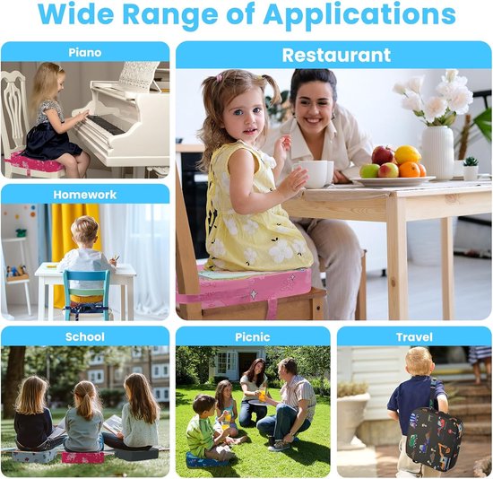 Stoelverhoging voor kinderen, flexibele zitverhoging voor kinderen, met 2 veiligheidsgespen, antislip en anti-slip bodem voor thuis en onderweg, 32 x 32 x 10 cm (zeedieren) — afbeelding 5
