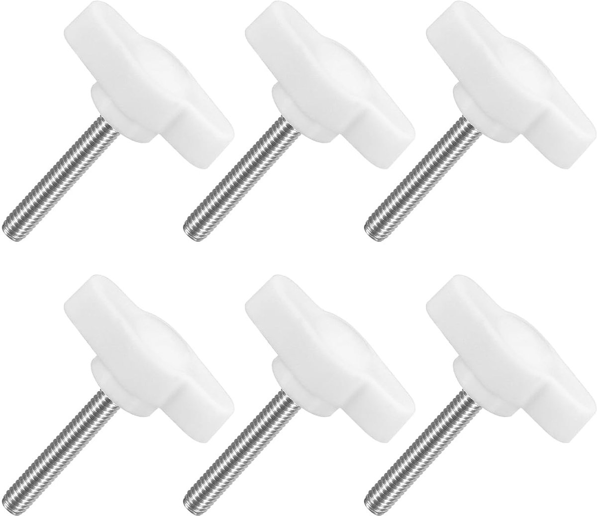 6 stuks T-vleugelgrepen met vlinder, spanknop schroef M4 x 25 mm buitendraad schroeven roestvrij staal 304 handvat 27 mm diameter voor reserveknop, wit
