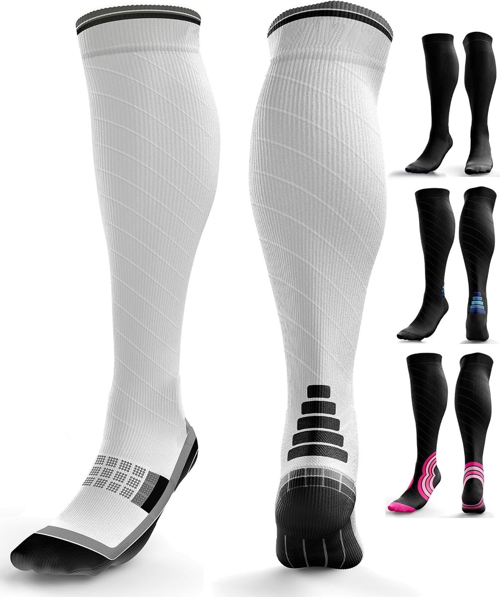 aZengear Compressiekousen Dames & Heren (20–30 mmHg) Compression Socks Kniekousen voor Vliegtuig, Reizen & Hardlopen – Gegradueerde Compressie, Naadloze Teen