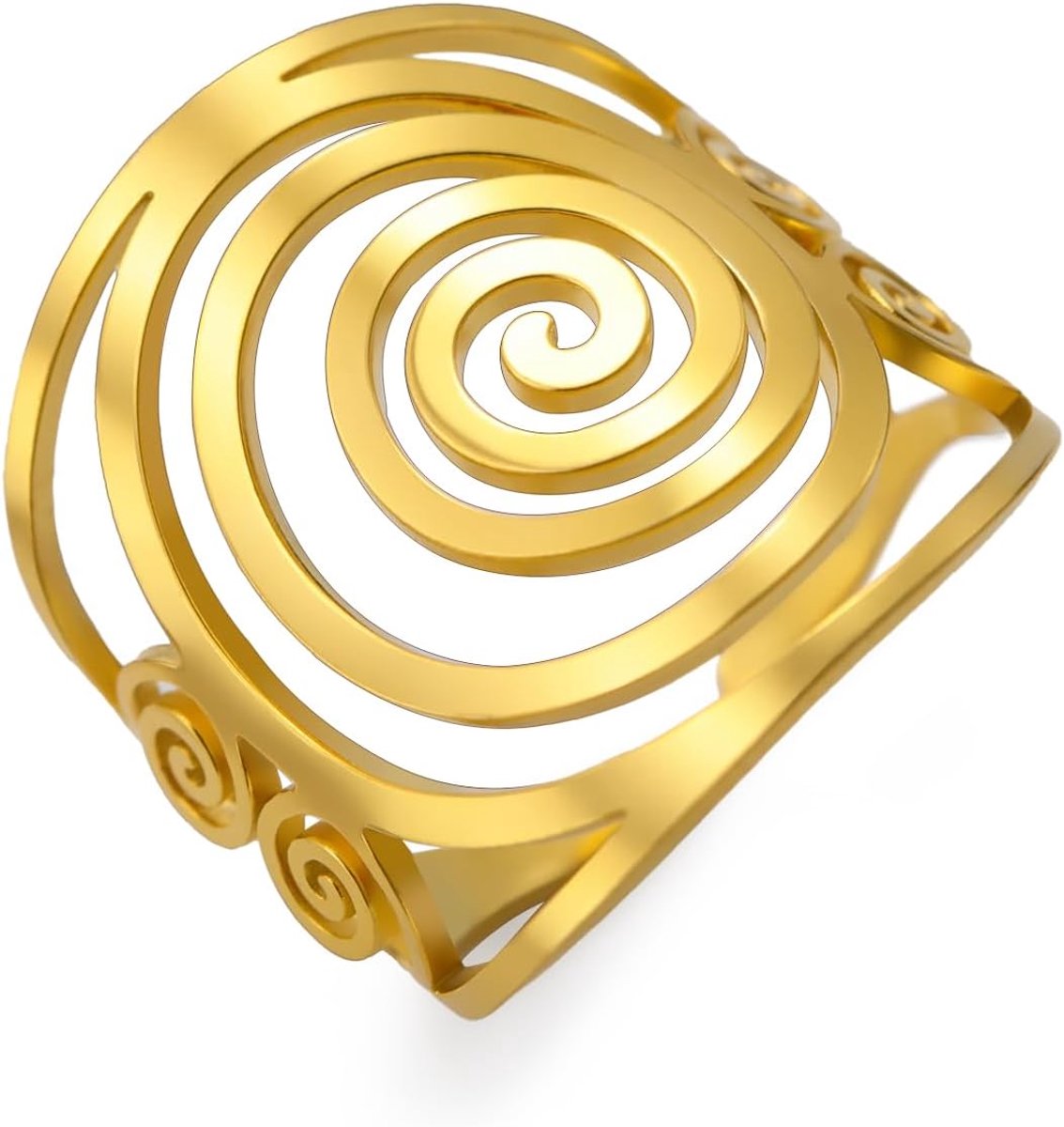 Ronde Spiraal Ring voor Vrouwen Geometrische Spiraal Ring Roestvrij Staal Gevlochten Spiraal Ring Wrap Stijl Overdreven Verstelbare Open Ring