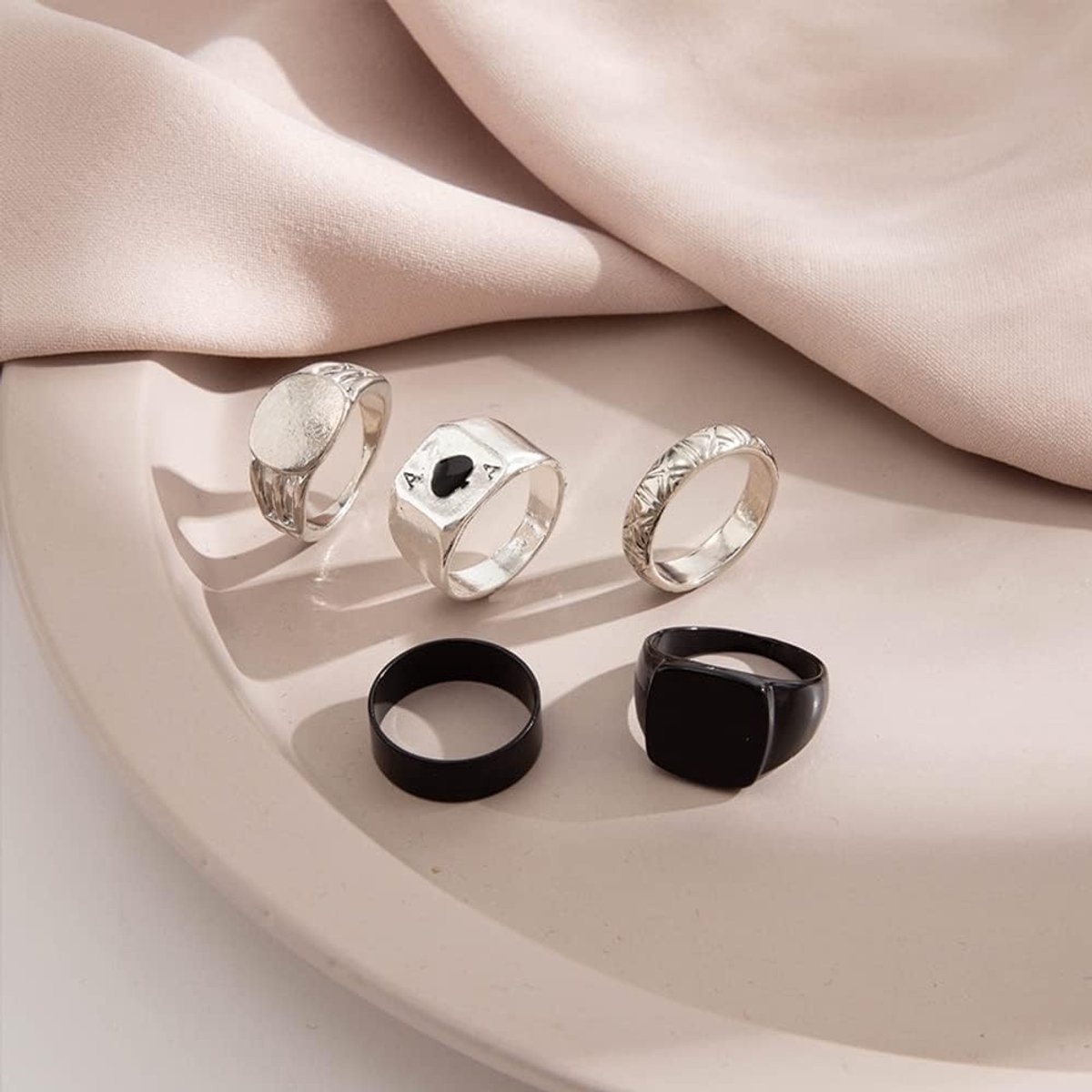 Ringenset, voor dames en heren, open, stevige knokkelringen, emo-stijl, stapelbare dierenringen, coole goth-ringenset, boho Y2K stijl, met aas, vlinder, slang, schedel, hart