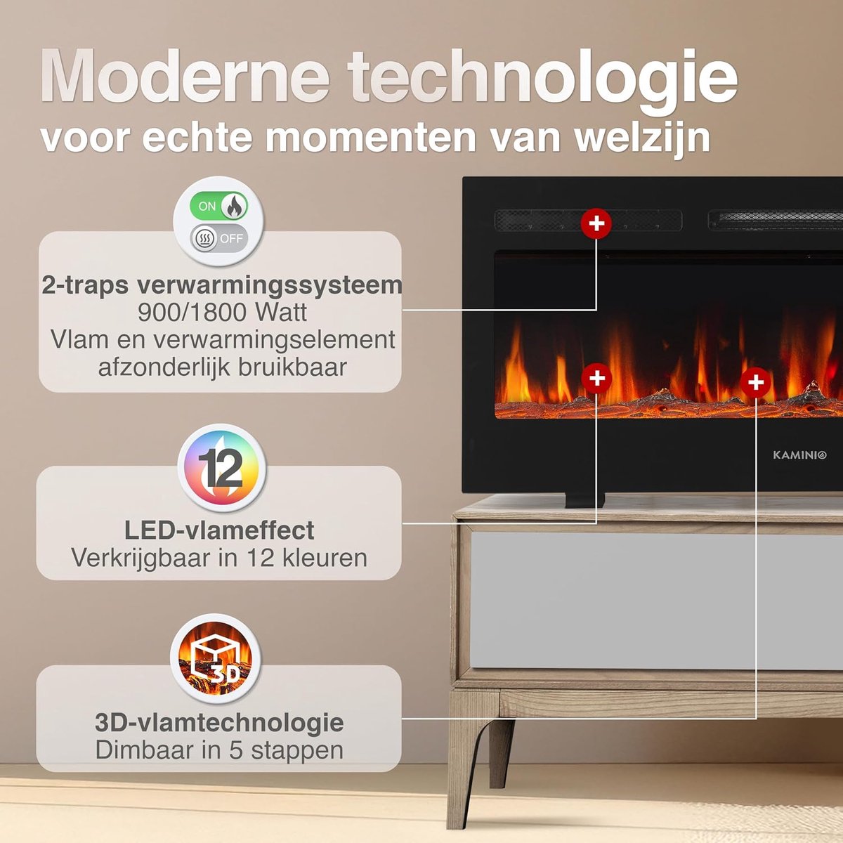 SnelShoppen - Elektrische Haard 3-in-1 met Verwarming, 3D Vlam Effect, 12 Vlam Kleuren, Afstandsbediening, 42 Inch, Zwart - Vrijstaand, Wandhaard, Ing