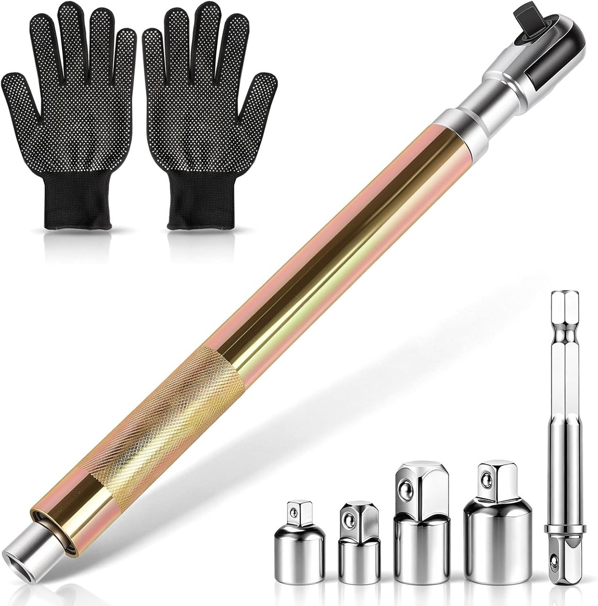 1/2" verlengsleutel met offset, Ratelsleutel met 5 adapters | Robuuste verlengset voor ratels Verlengsleutel met offset Kettingaangedreven sleutelverlenging voor krappe ruimtes